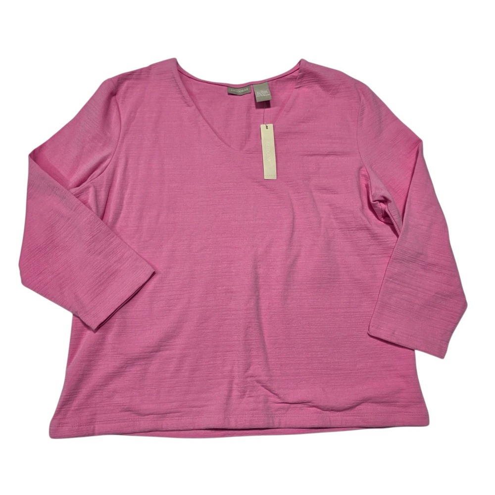 Fieldgear Top XL Pink V-Neck 3/4 Sleeve Slub Knit Cotton Stretch Casual NEW